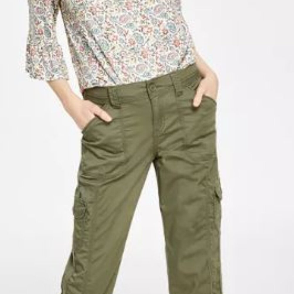 NWT Style & Co Petite Mid Rise Bungee-Hem Capri Pants 12P Olive Sprig